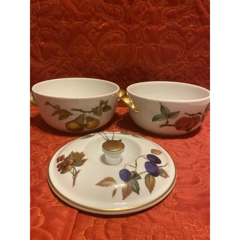 Royal Worcester Evesham Gold Casserole Covered‎ 1 Qt 2 Bottoms, 1 Cover Vintage